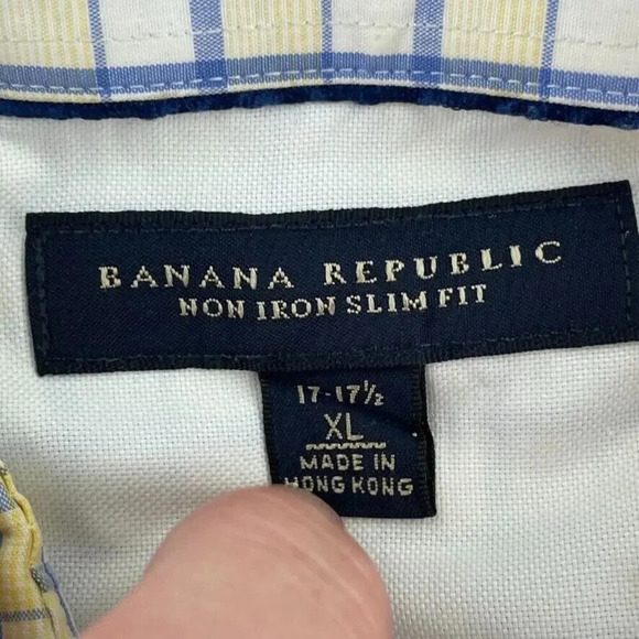 Banana Republic Slim Non iron Shirt Long Sleeve Button Down Mens 17 Yellow 1041 - Picture 2 of 8